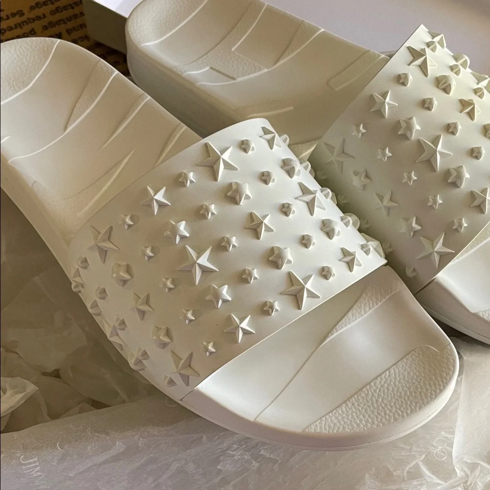 JIMMY CHOO White Star Embellished Unisex Slides - Picture 8 of 14